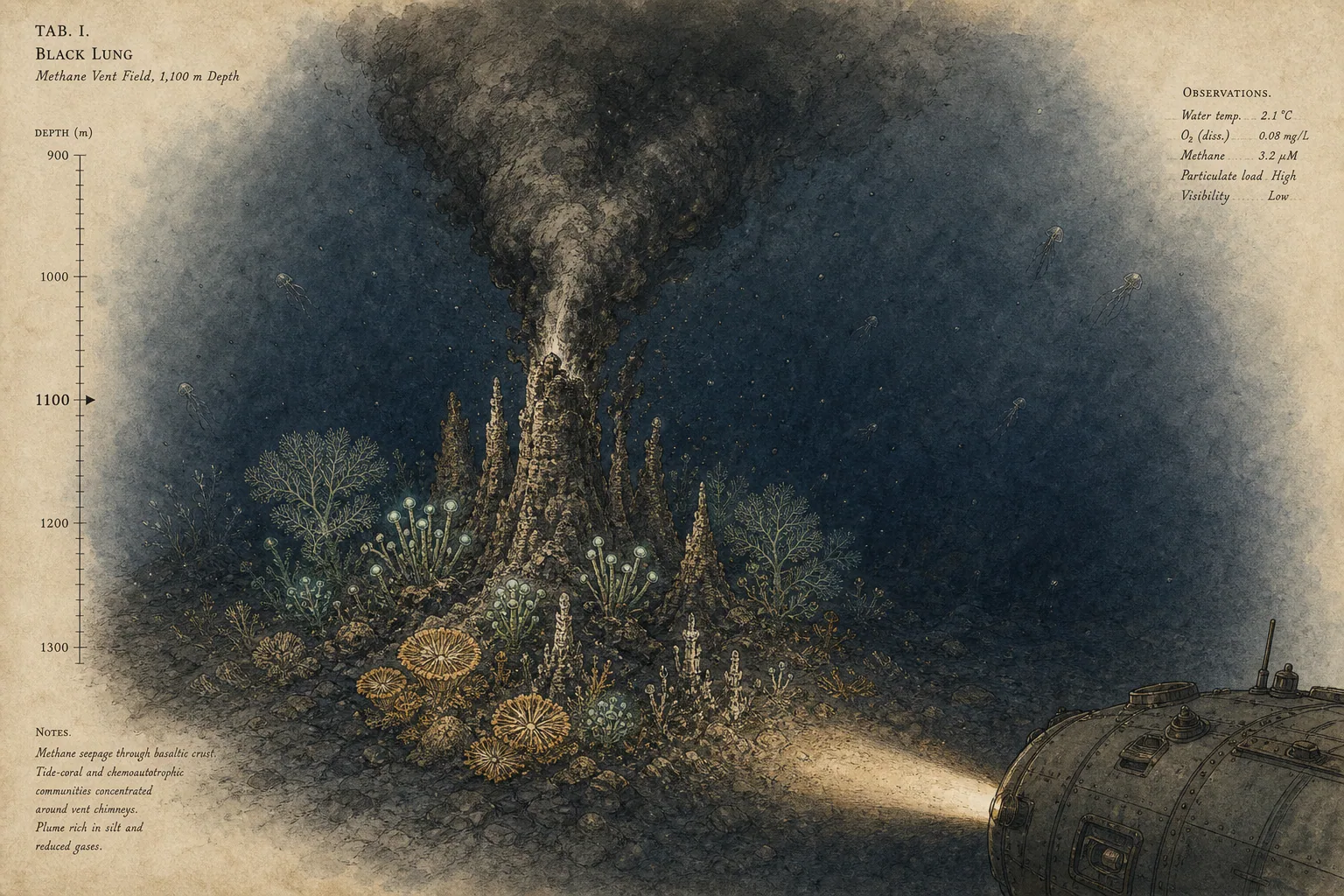 The Black Lung — watercolor and ink place plate.