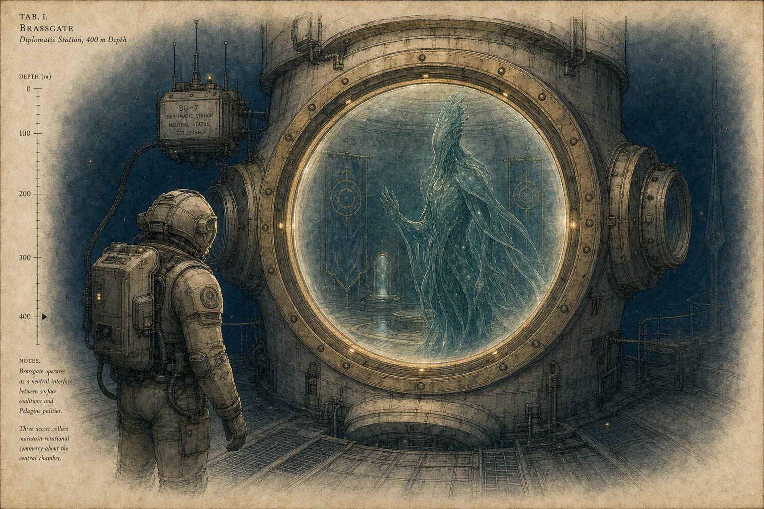 The Brassgate — watercolor and ink place plate.