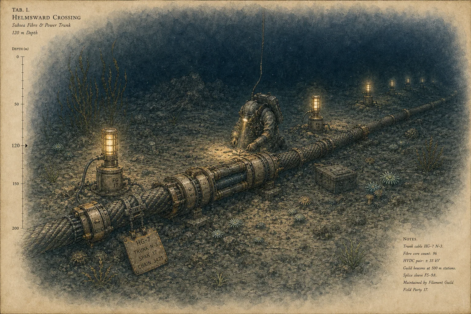 Helmsward Crossing — watercolor and ink place plate.