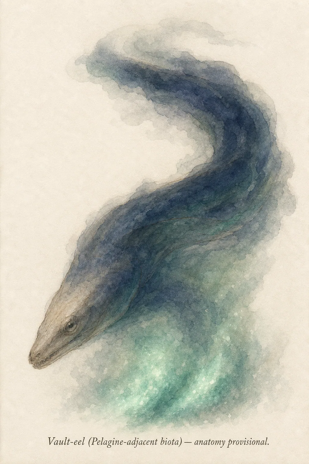 Vault-eel — watercolor and ink species plate.